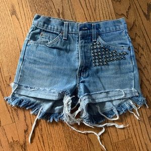 Levi’s distressed high waisted denim jean shorts